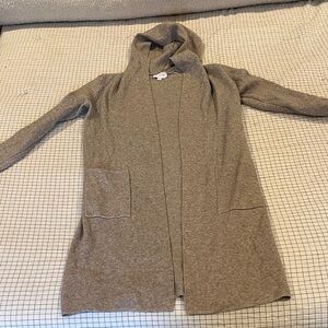 Women's Gray Beige Hooded Long Cardigan